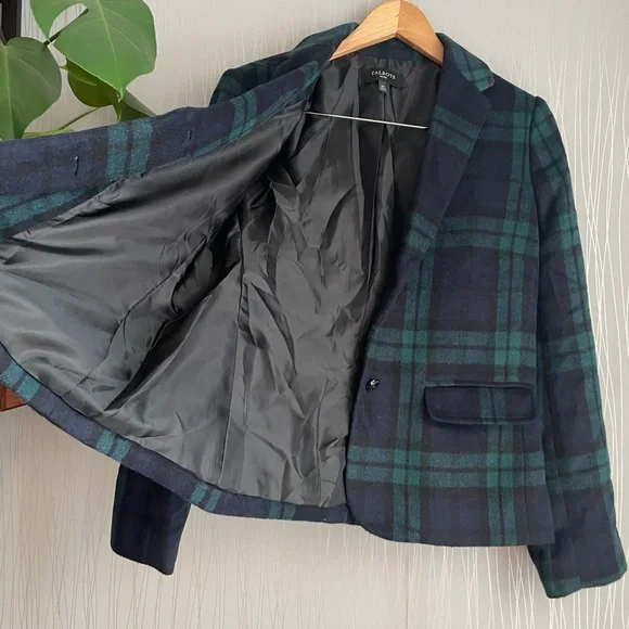 Talbots Green Tartan Plaid Wool Blend Blazer 12 Petite - Picture 11 of 11